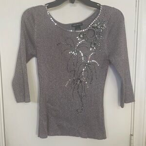 Lauren Michelle Silver Embellished Sweater With 3/4 Length Sleeves